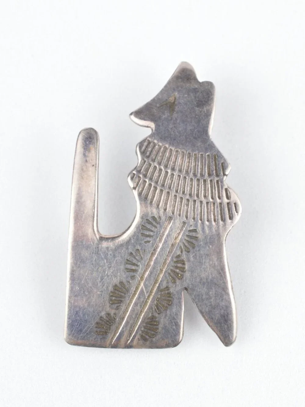 Vtg 925 Sterling Silver Howling Coyote Wolf Cactus Brooch Pin Pendant 1 3/8